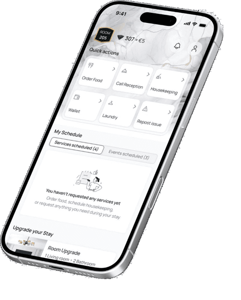 Hotel Management mobile app — quick actions, schedule and room services